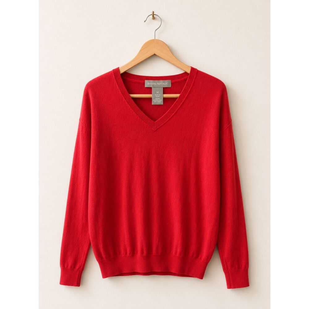 Banana Republic Silk Blend V-Neck Sweater Women's Medium Red Lightweight
